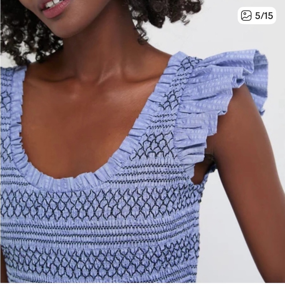 Pomander Place Elegant Blue Gathered Dress - Picture 6 of 11